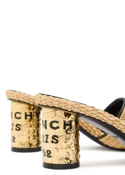 65 foil-effect heel raffia mules