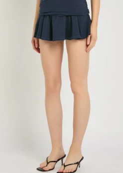 Foldover stretch-cotton mini skort