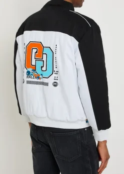 Formula appliquéd padded canvas bomber jacket