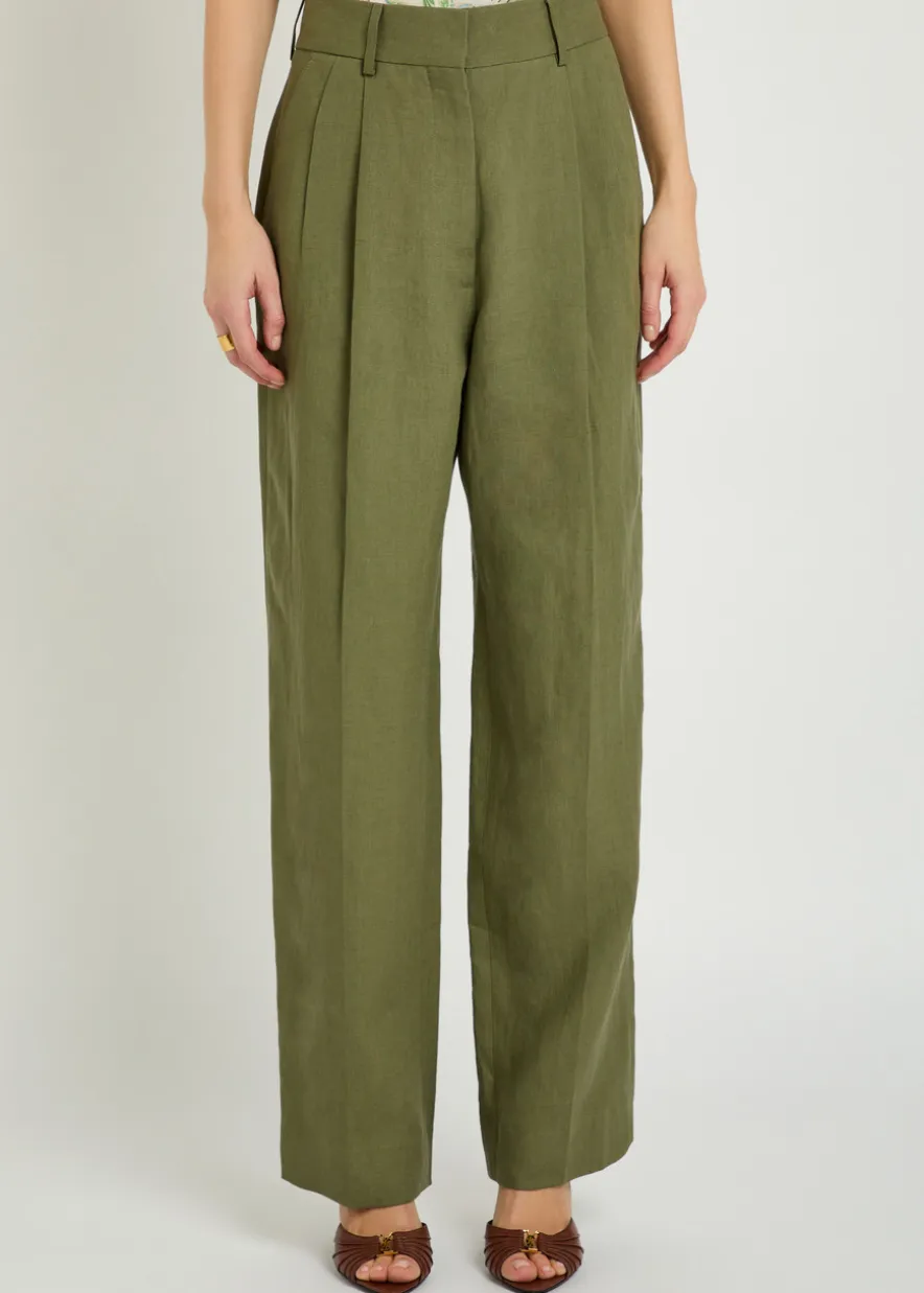 Fox pleated straight-leg linen trousers