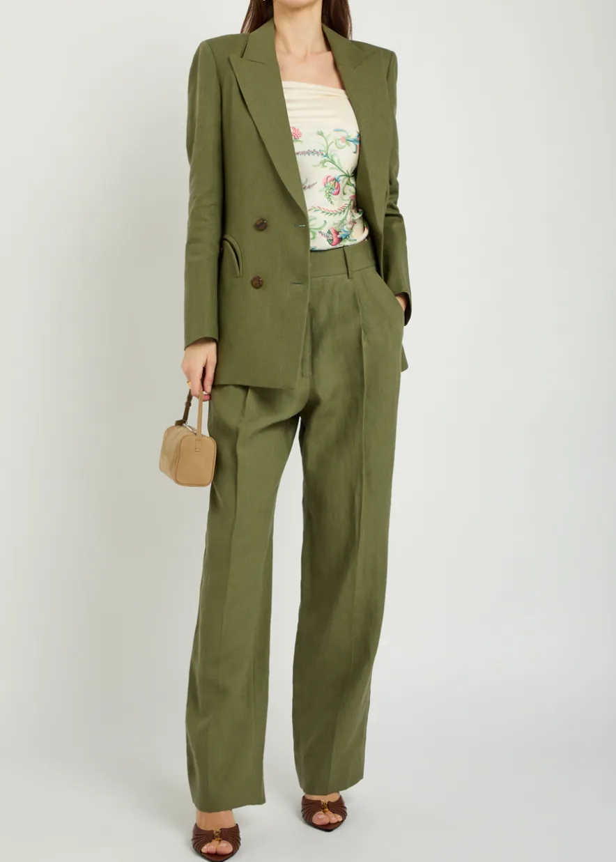 Fox pleated straight-leg linen trousers