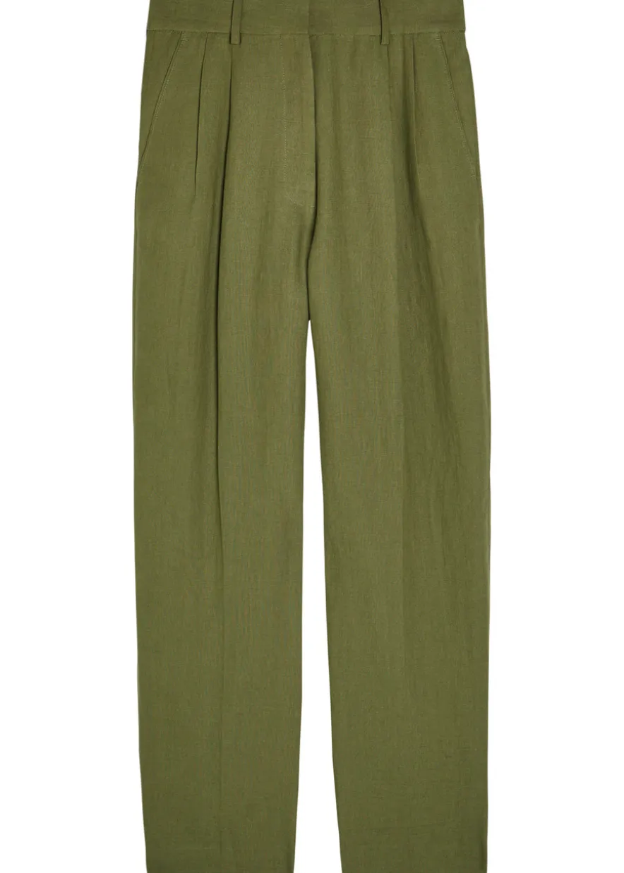Fox pleated straight-leg linen trousers