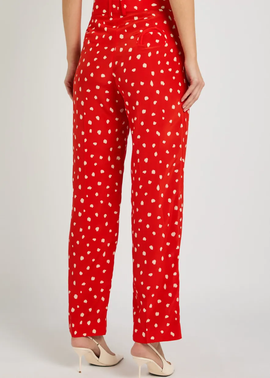 Fox polka-dot straight-leg silk trousers