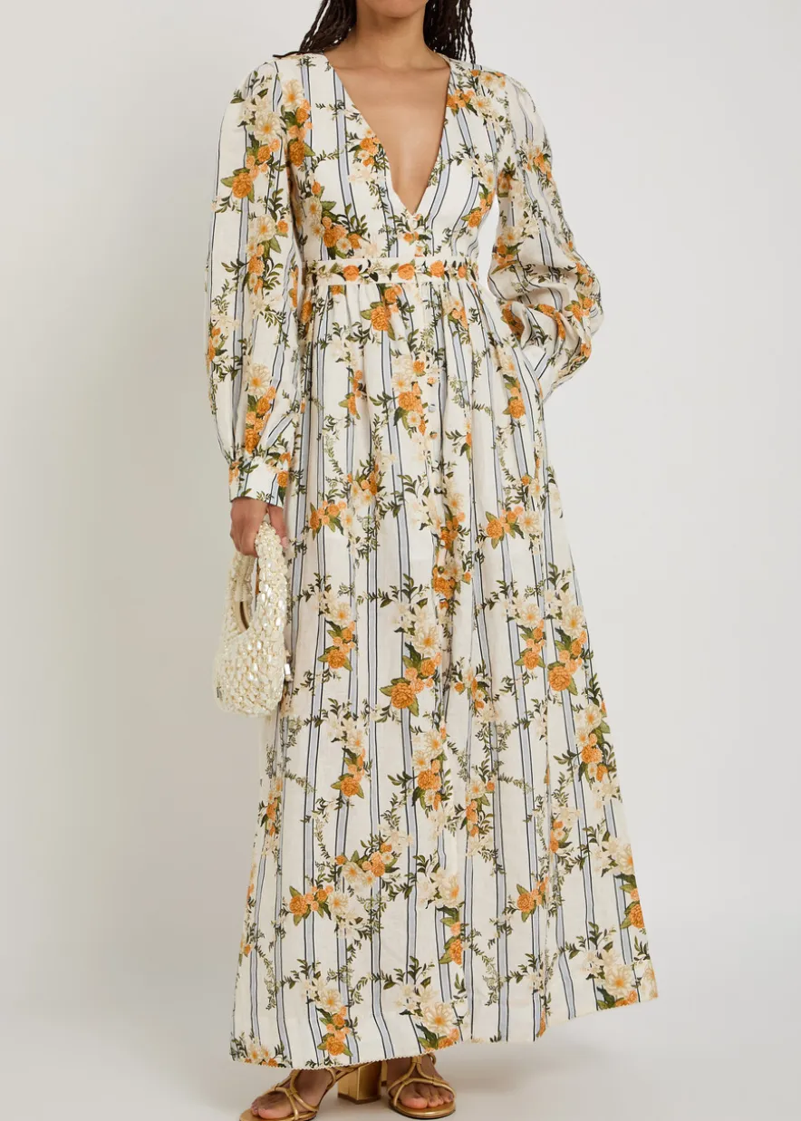 Frambuesa floral-print linen maxi dress