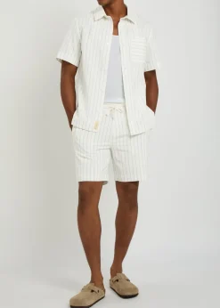 Franklin striped cotton and linen-blend shorts