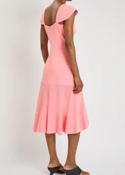 Frill asymmetric woven midi dress