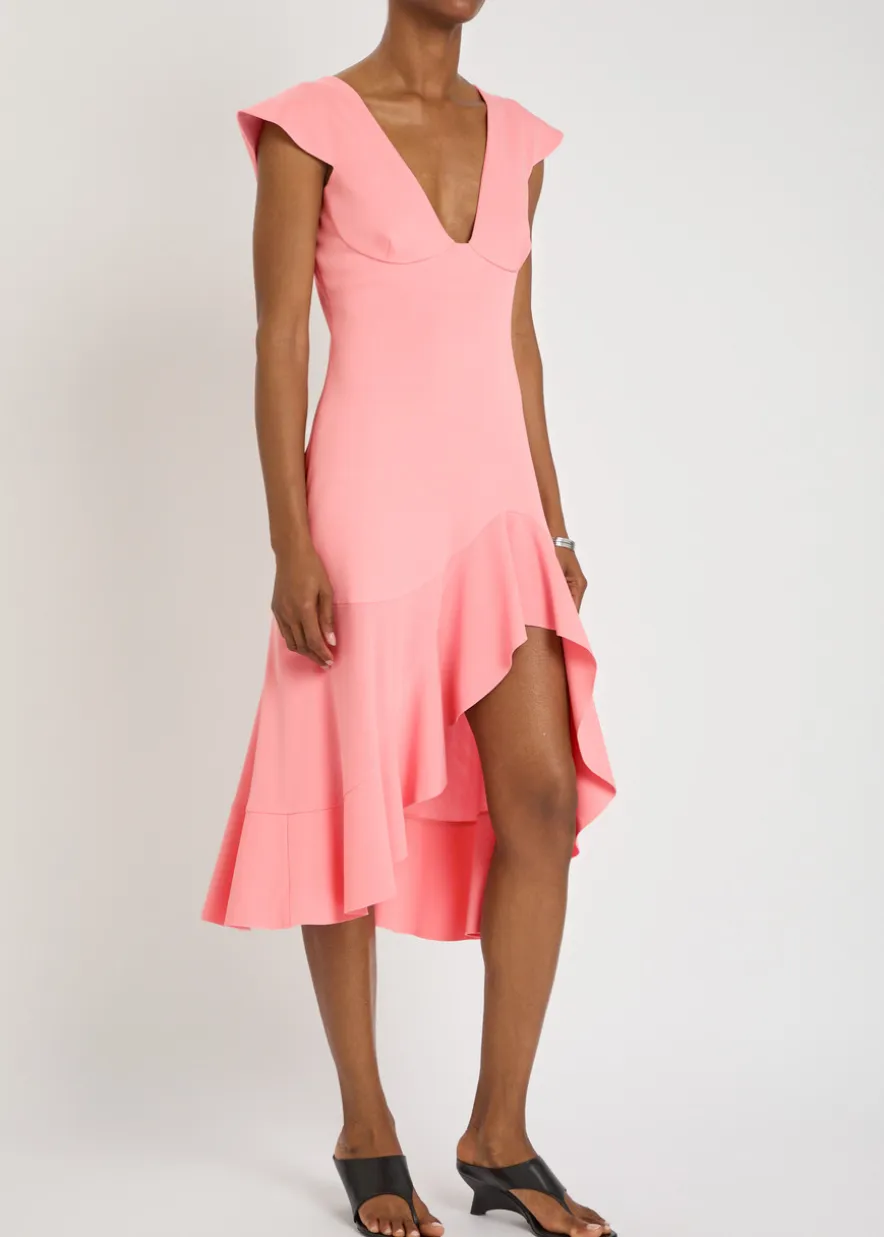 Frill asymmetric woven midi dress