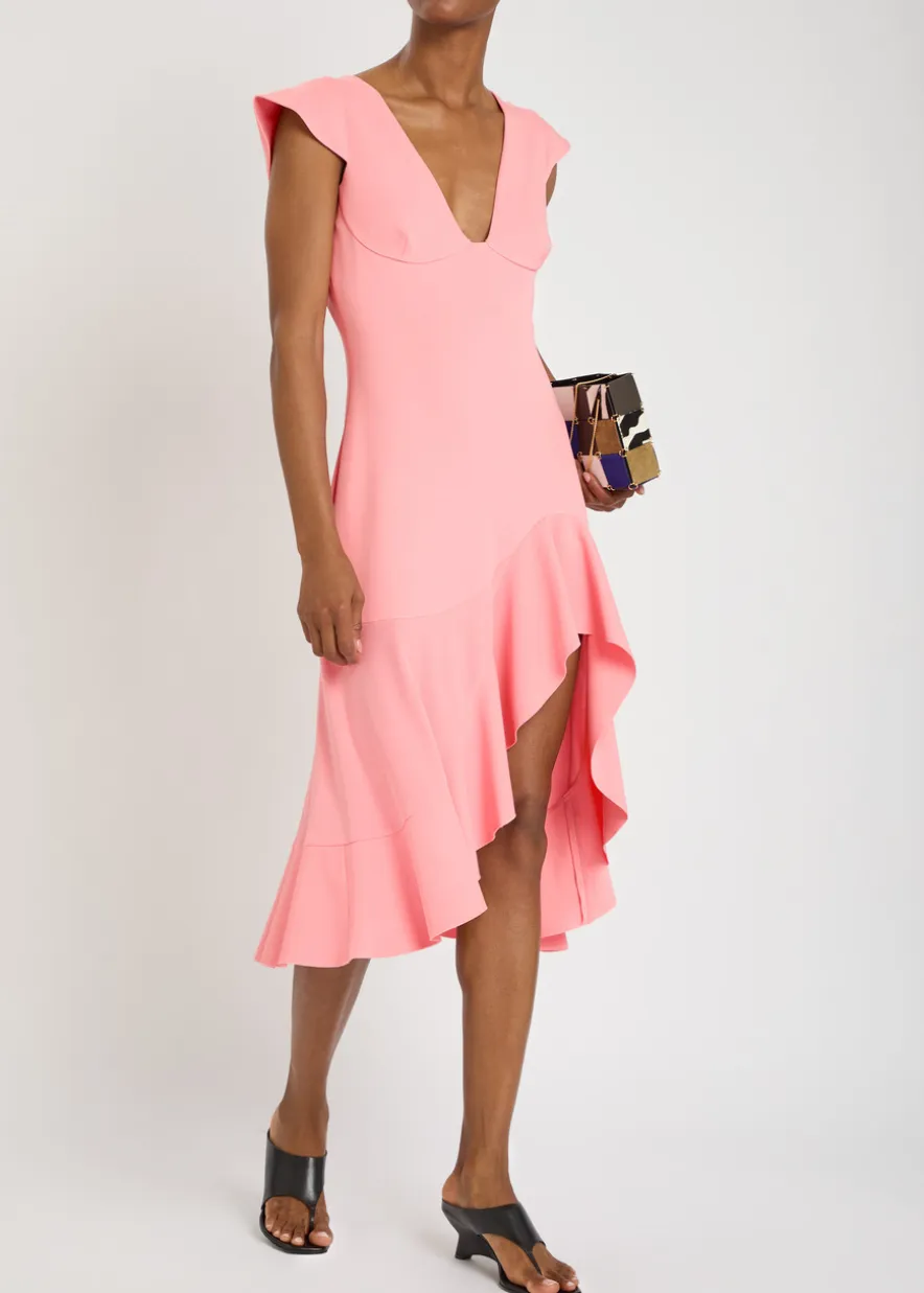 Frill asymmetric woven midi dress