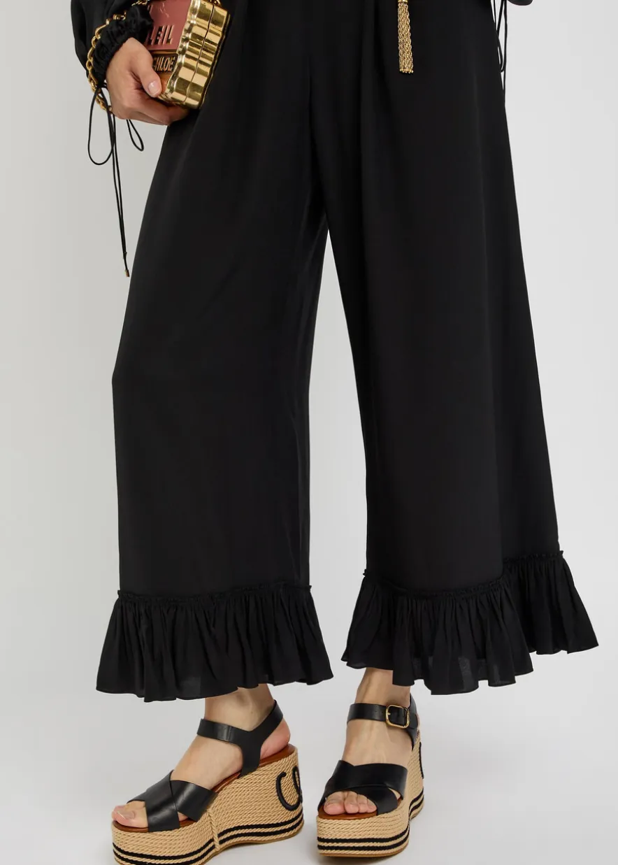 Frill silk-georgette culottes