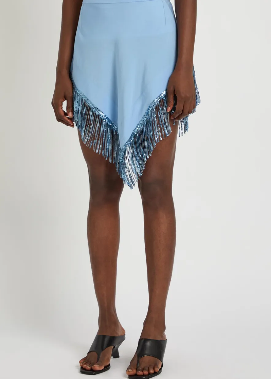 Fringed chains asymmetric woven skirt