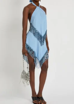 Fringed chains asymmetric woven top