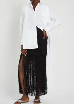 Fringed ribbed-knit skirt