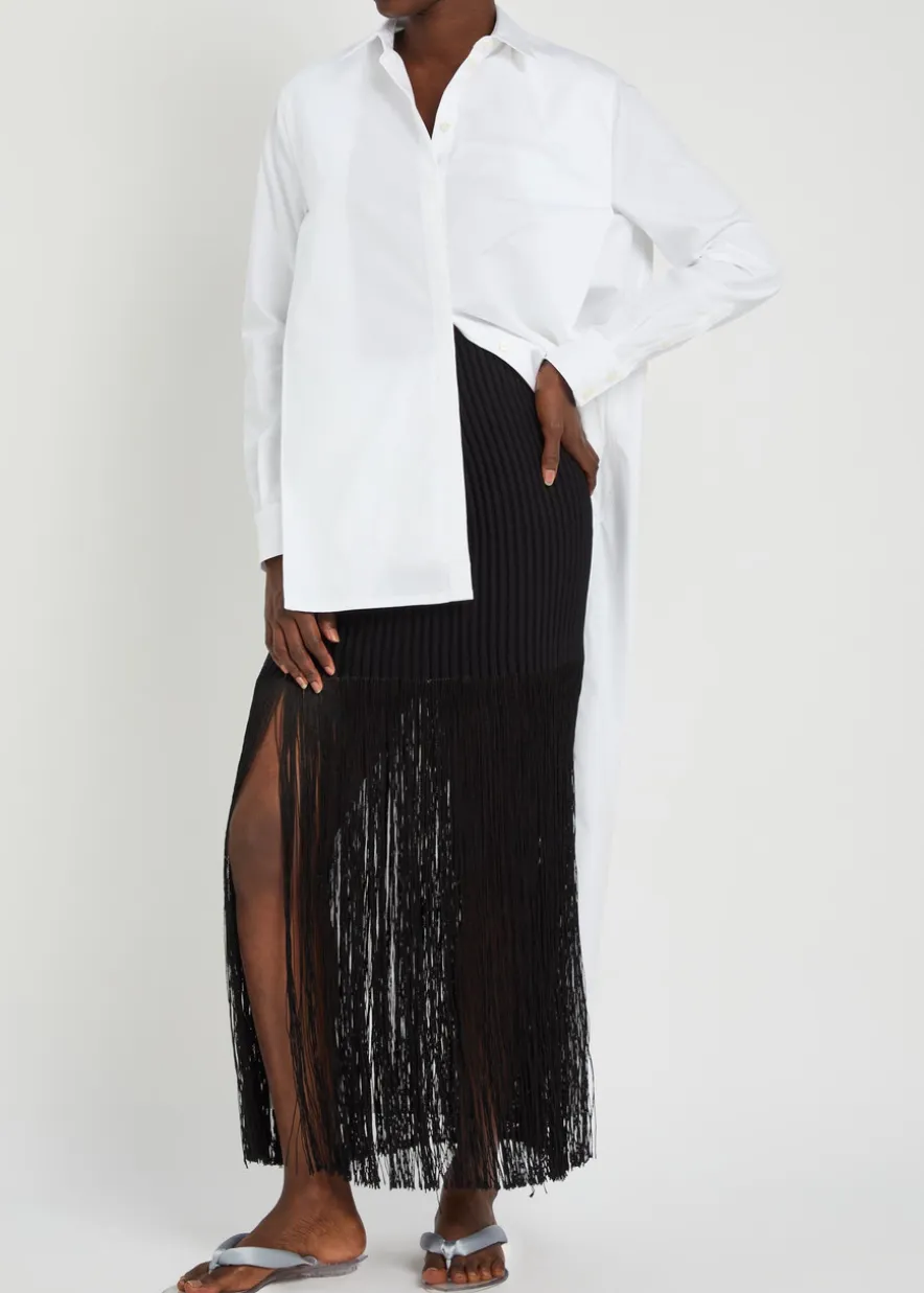 Fringed ribbed-knit skirt