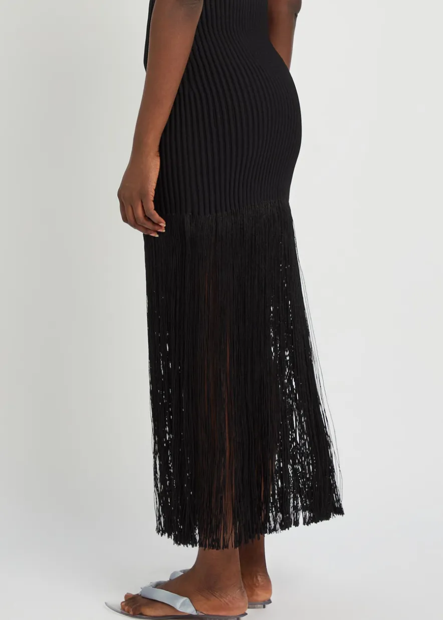 Fringed ribbed-knit skirt