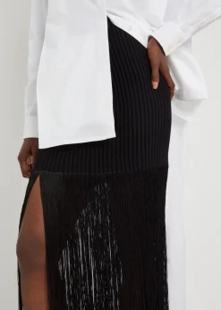 Fringed ribbed-knit skirt