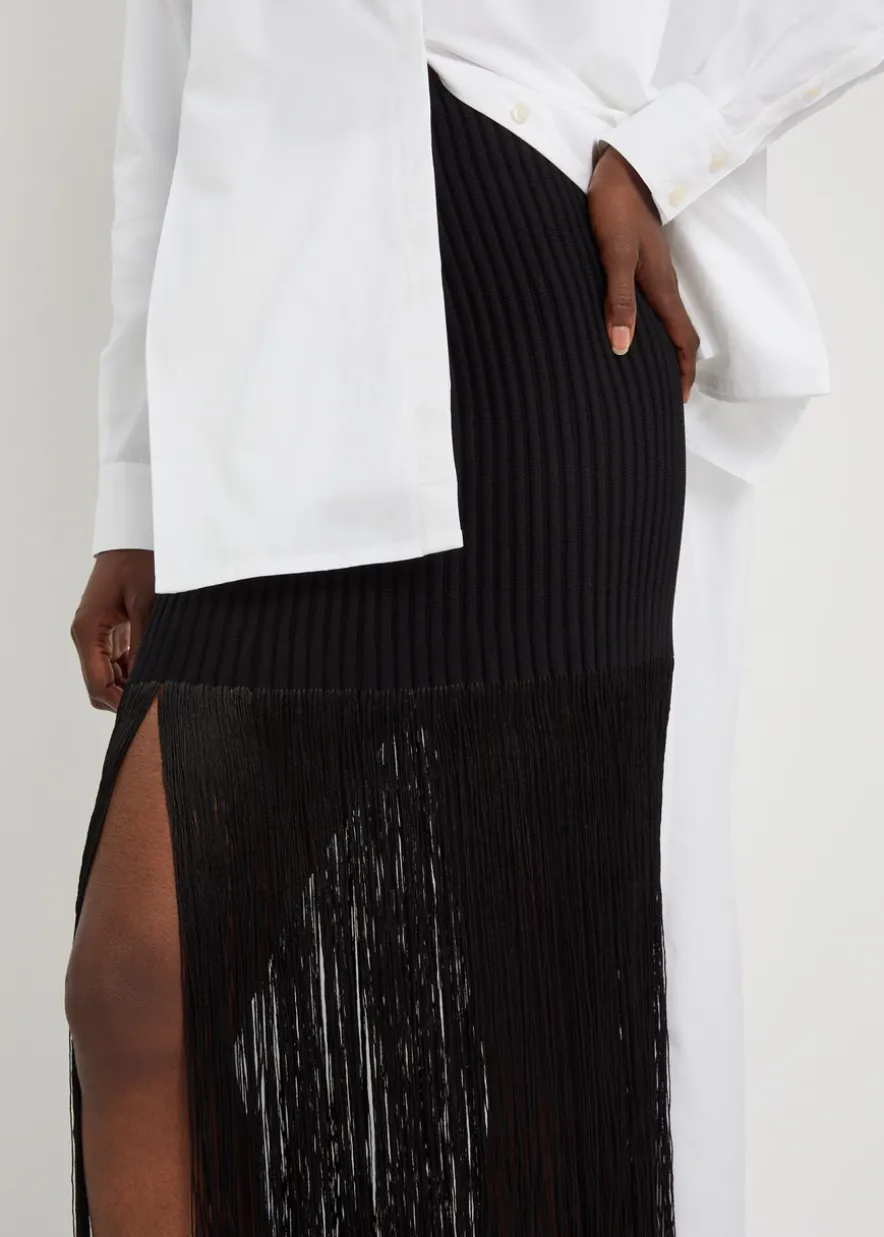 Fringed ribbed-knit skirt