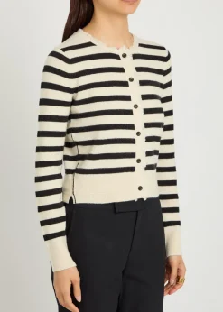 Fringed striped cashmere and cotton-blend cardigan