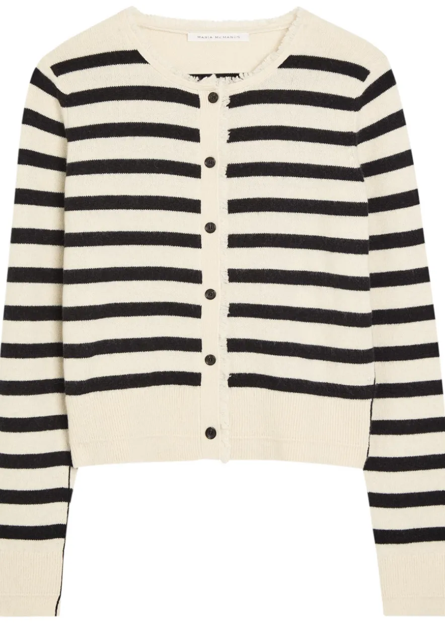 Fringed striped cashmere and cotton-blend cardigan