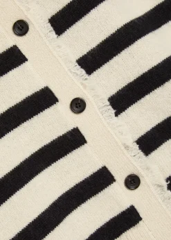 Fringed striped cashmere and cotton-blend cardigan