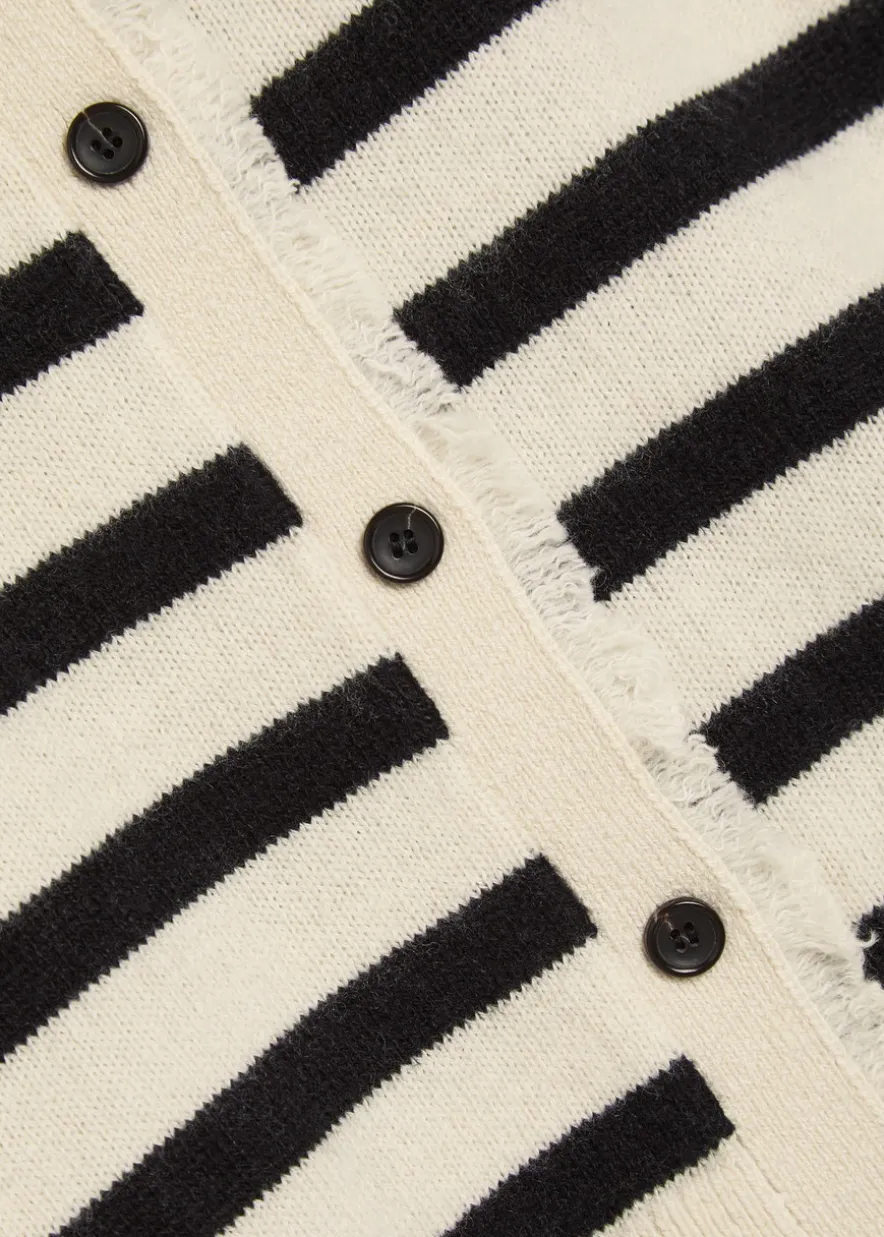 Fringed striped cashmere and cotton-blend cardigan