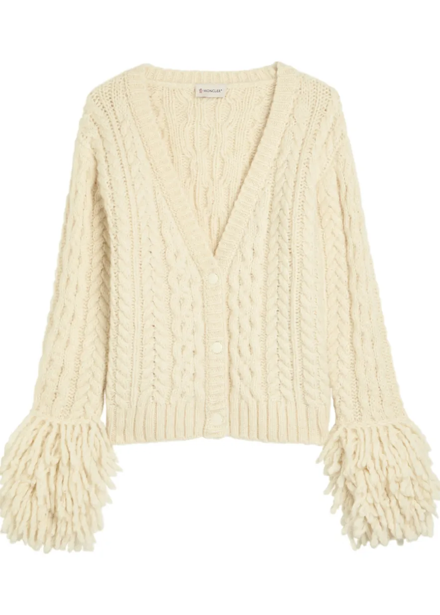 Fringed wool-blend cardigan