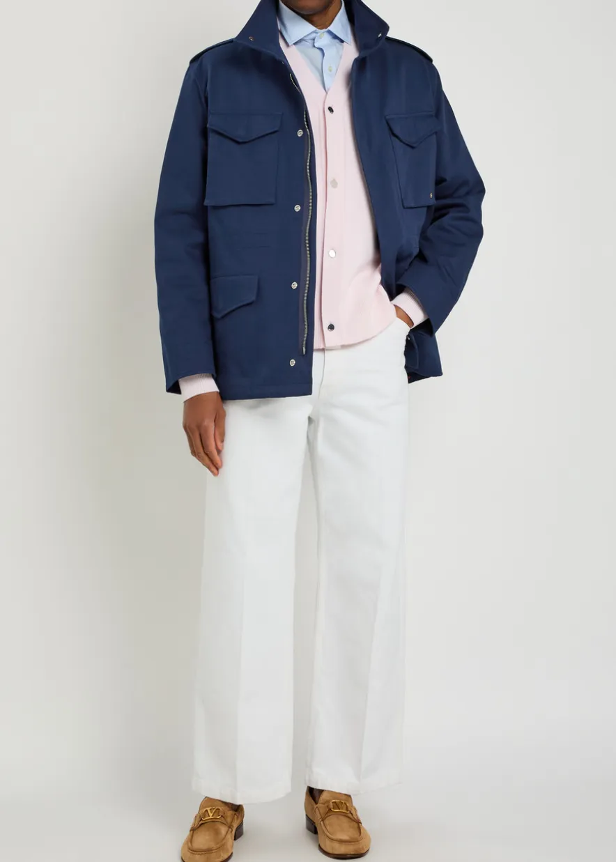 Funnel-neck twill coat