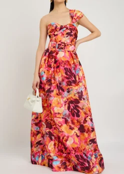 Gardenia floral-printed moiré gown