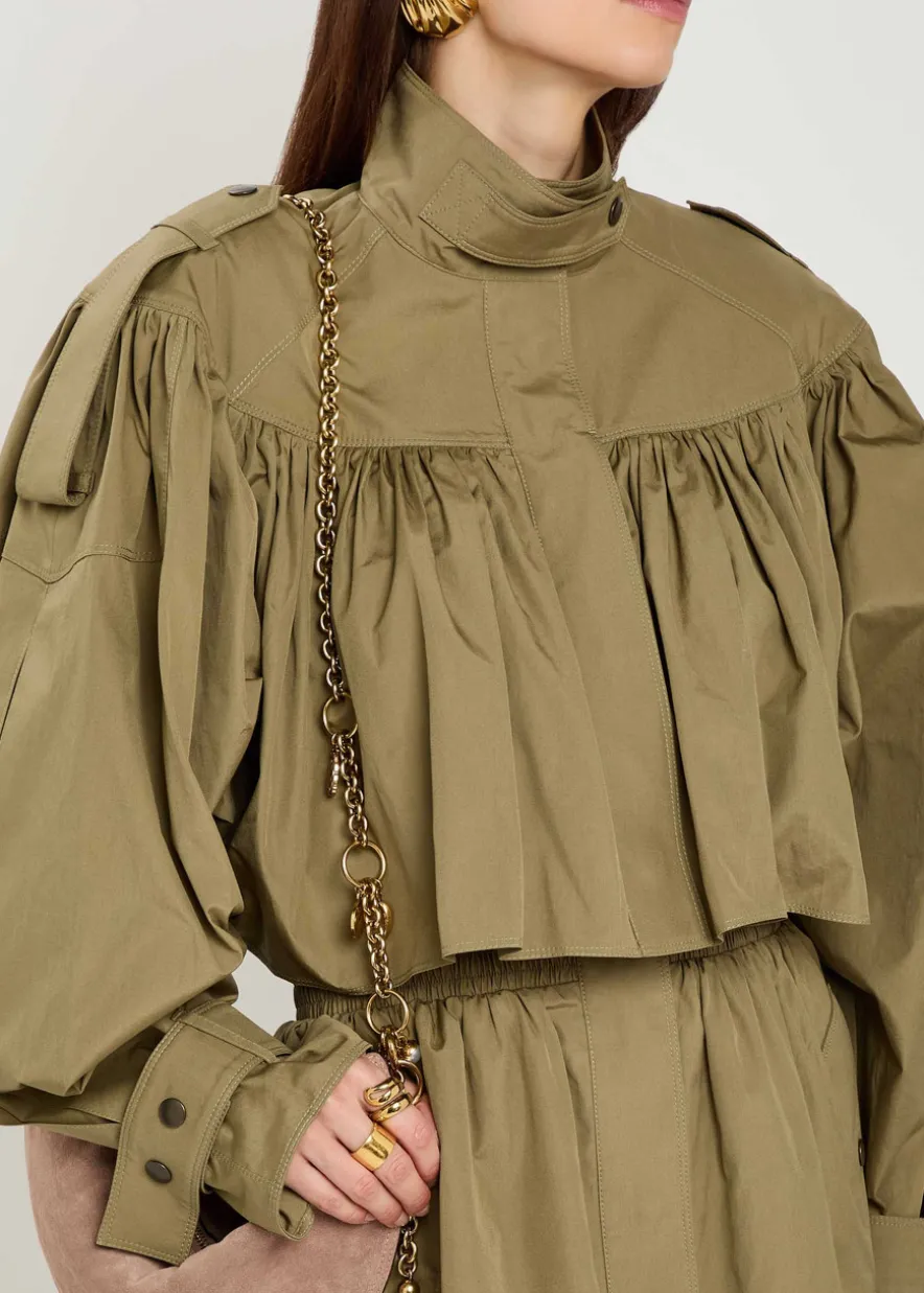 Gathered cotton-poplin coat