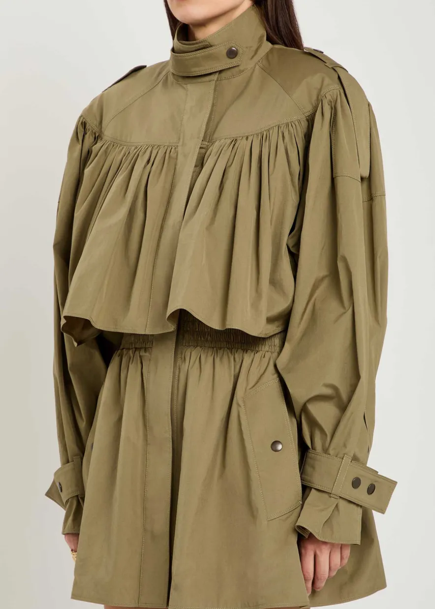 Gathered cotton-poplin coat