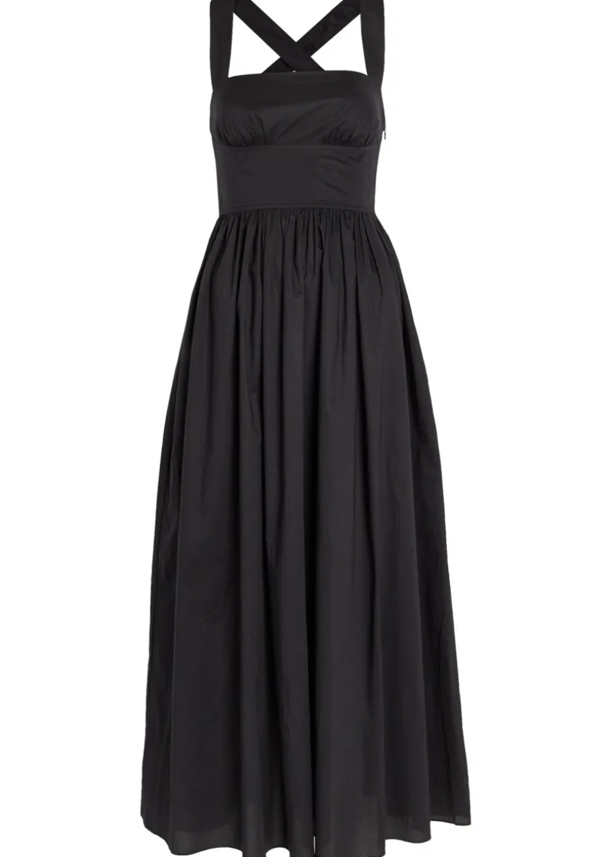 Gathered cotton-poplin midi dress