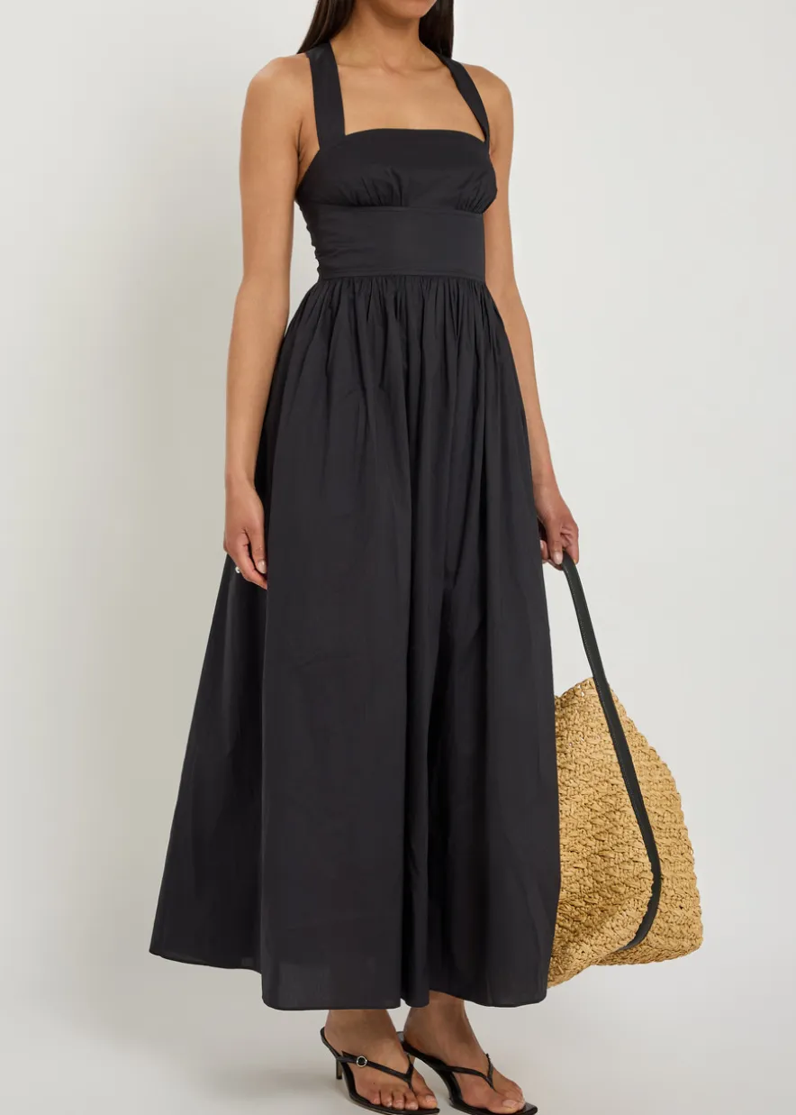Gathered cotton-poplin midi dress