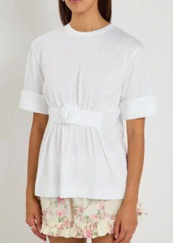 Gathered floral-appliquéd cotton T-shirt