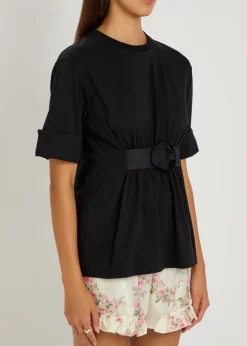 Gathered floral-appliquéd cotton T-shirt
