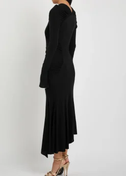 Gathered jersey-crepe midi dress