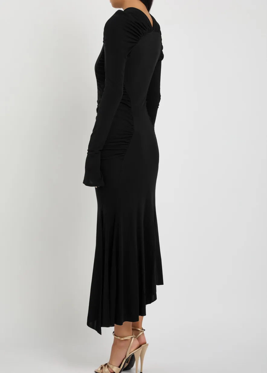 Gathered jersey-crepe midi dress
