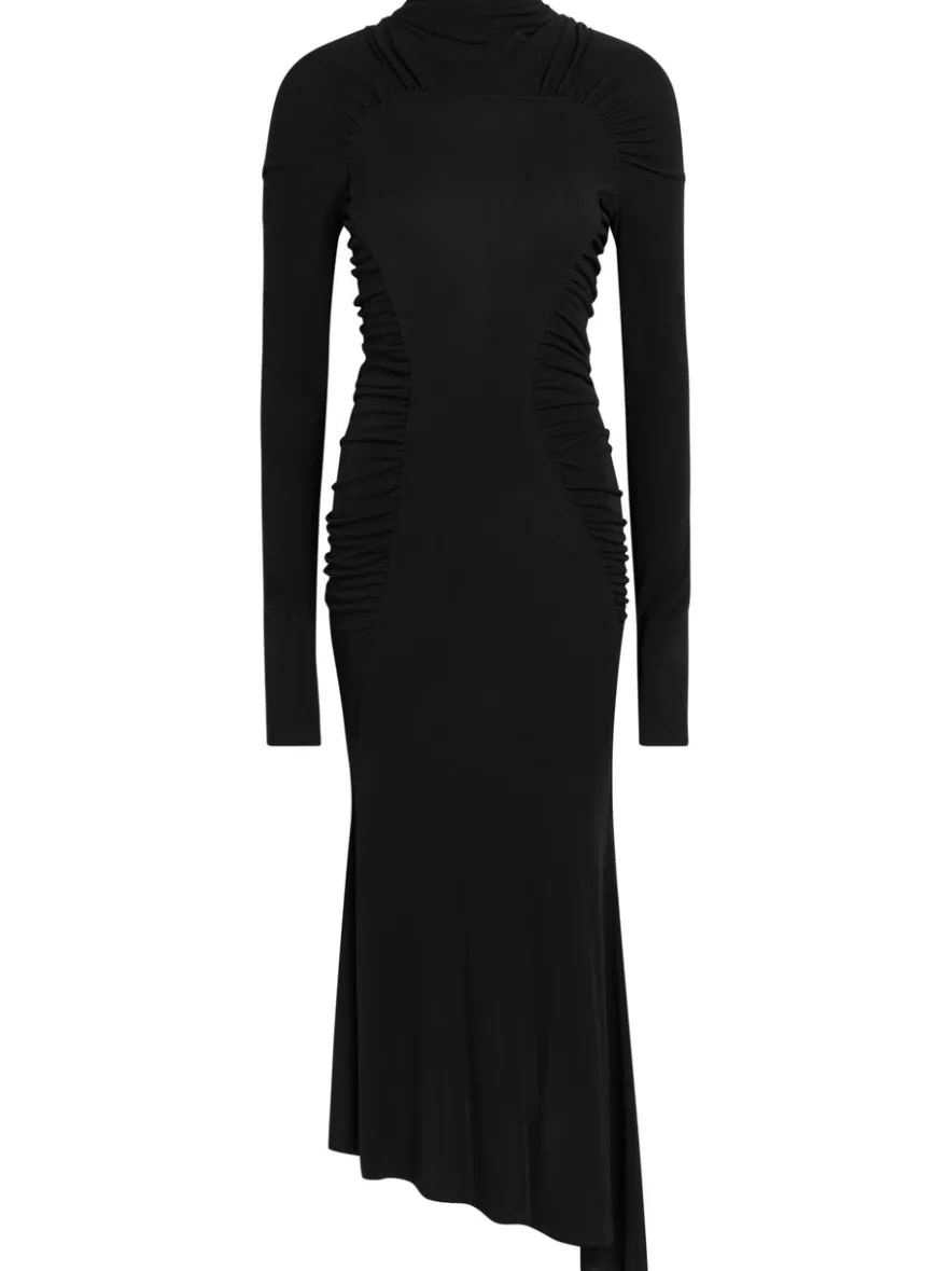 Gathered jersey-crepe midi dress
