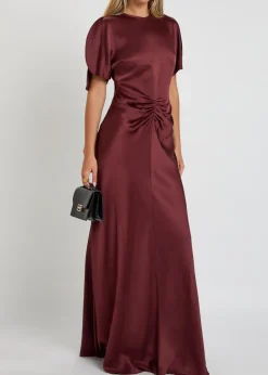 Gathered satin-crepe midi dress