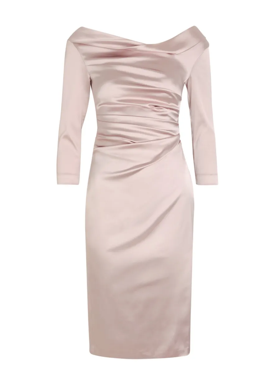 Gathered satin midi dress