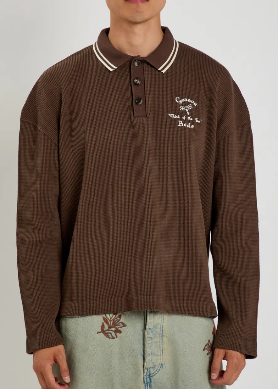 Geneva logo-embroidered waffle polo shirt