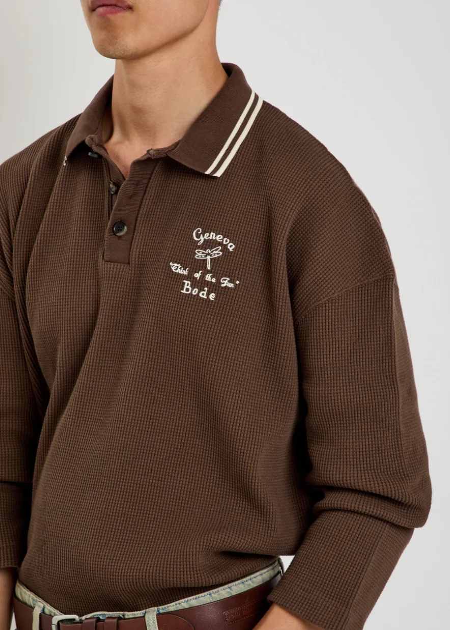 Geneva logo-embroidered waffle polo shirt