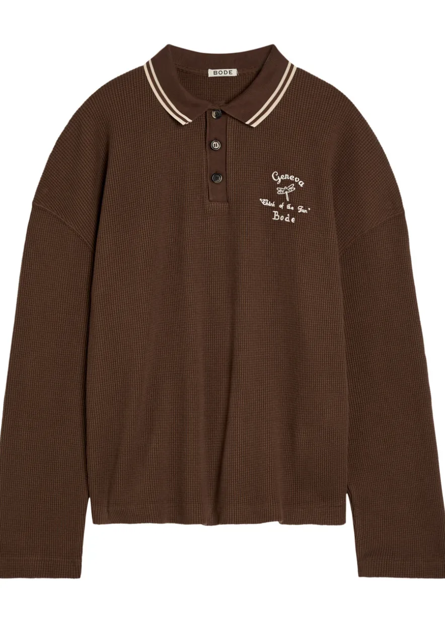 Geneva logo-embroidered waffle polo shirt
