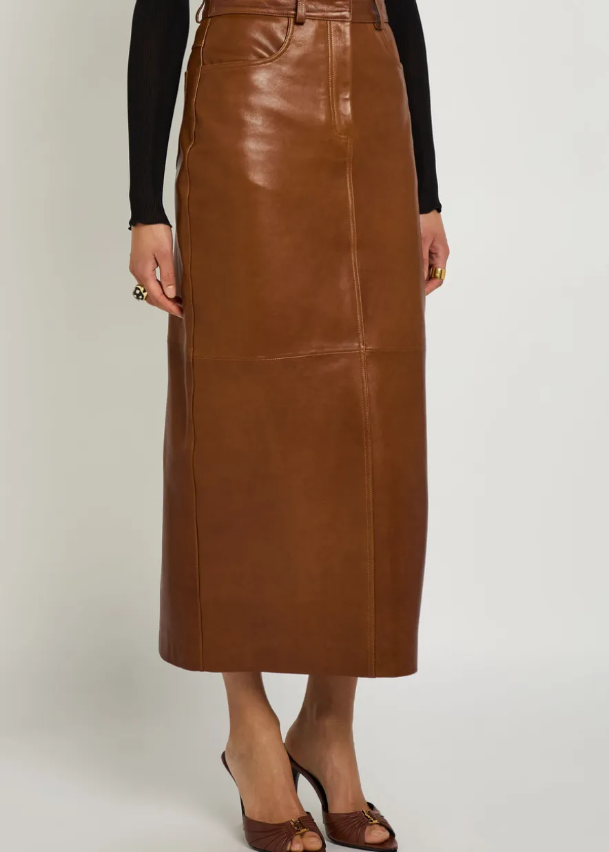 Ghalia panelled leather midi skirt