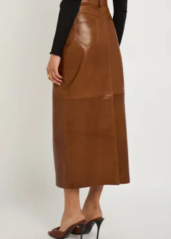 Ghalia panelled leather midi skirt