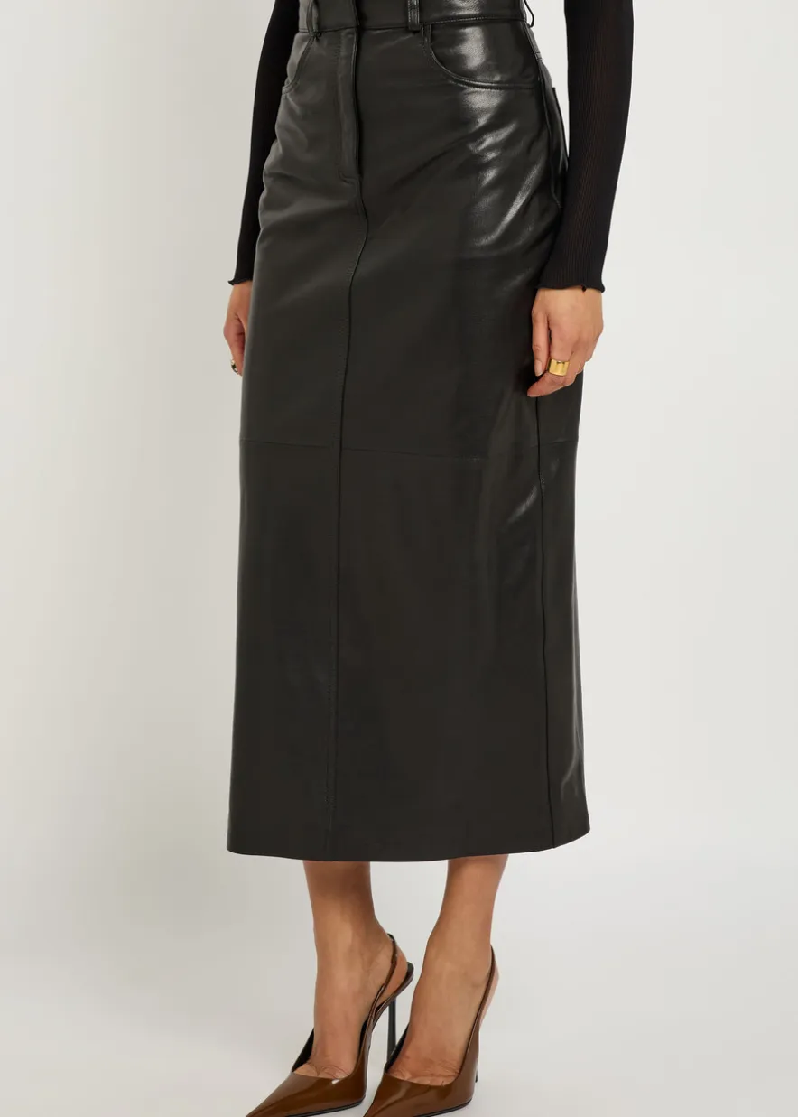Ghalia panelled leather midi skirt