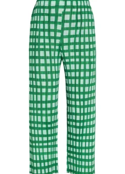 Gingham pleated straight-leg woven cropped trousers