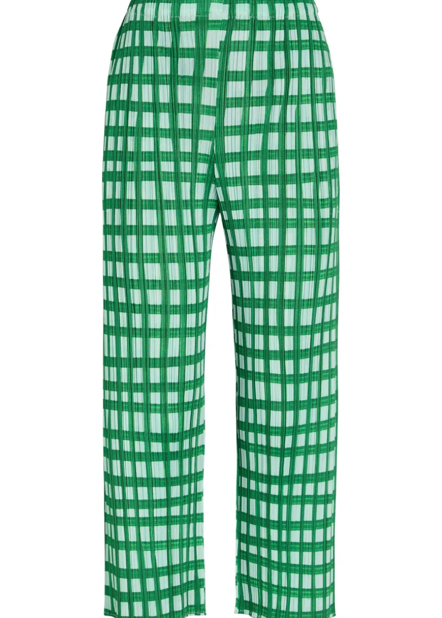 Gingham pleated straight-leg woven cropped trousers