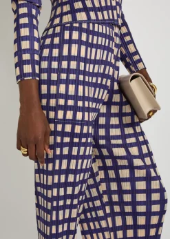 Gingham pleated straight-leg woven cropped trousers