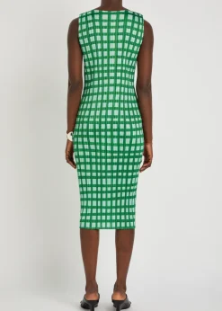 Gingham pleated woven midi dress