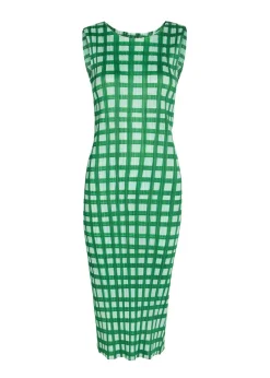 Gingham pleated woven midi dress