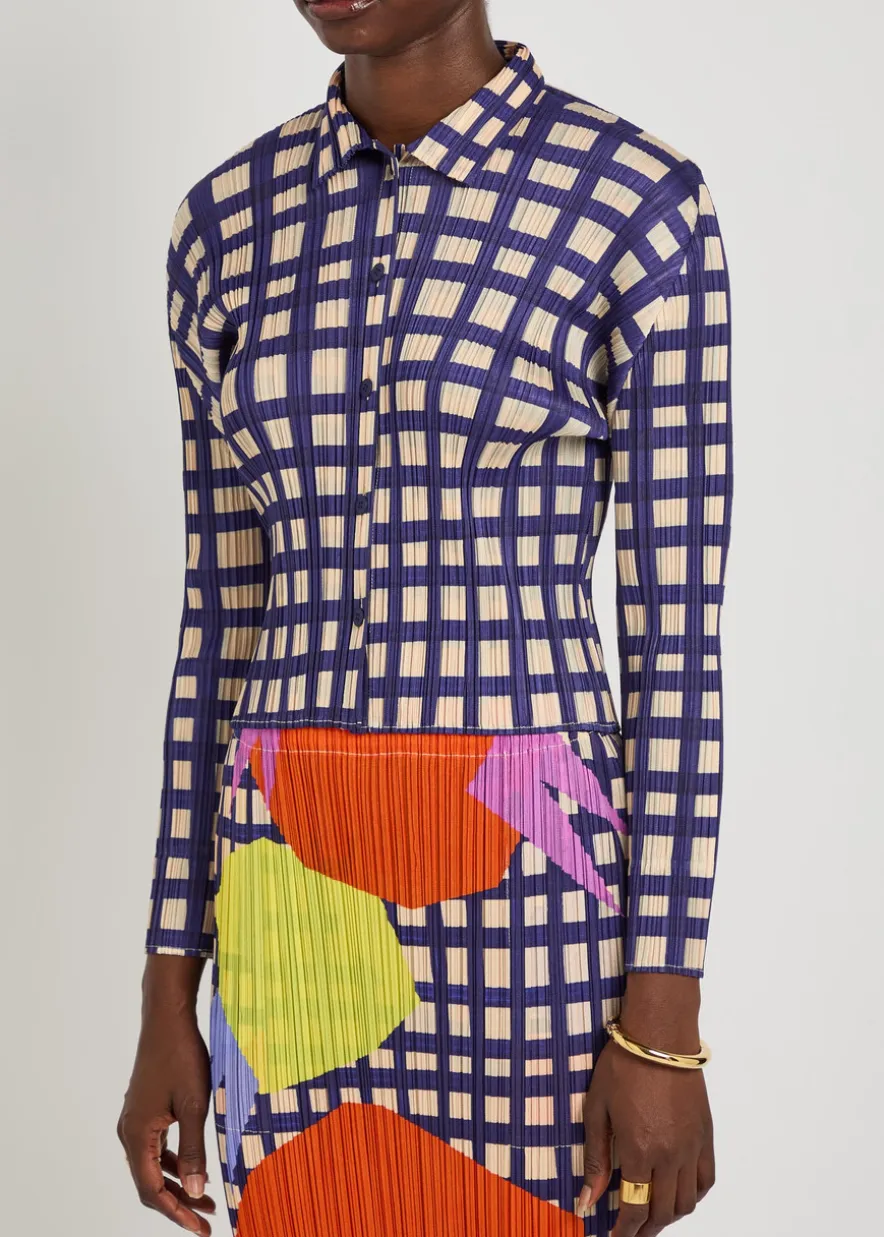 Gingham pleated woven shirt